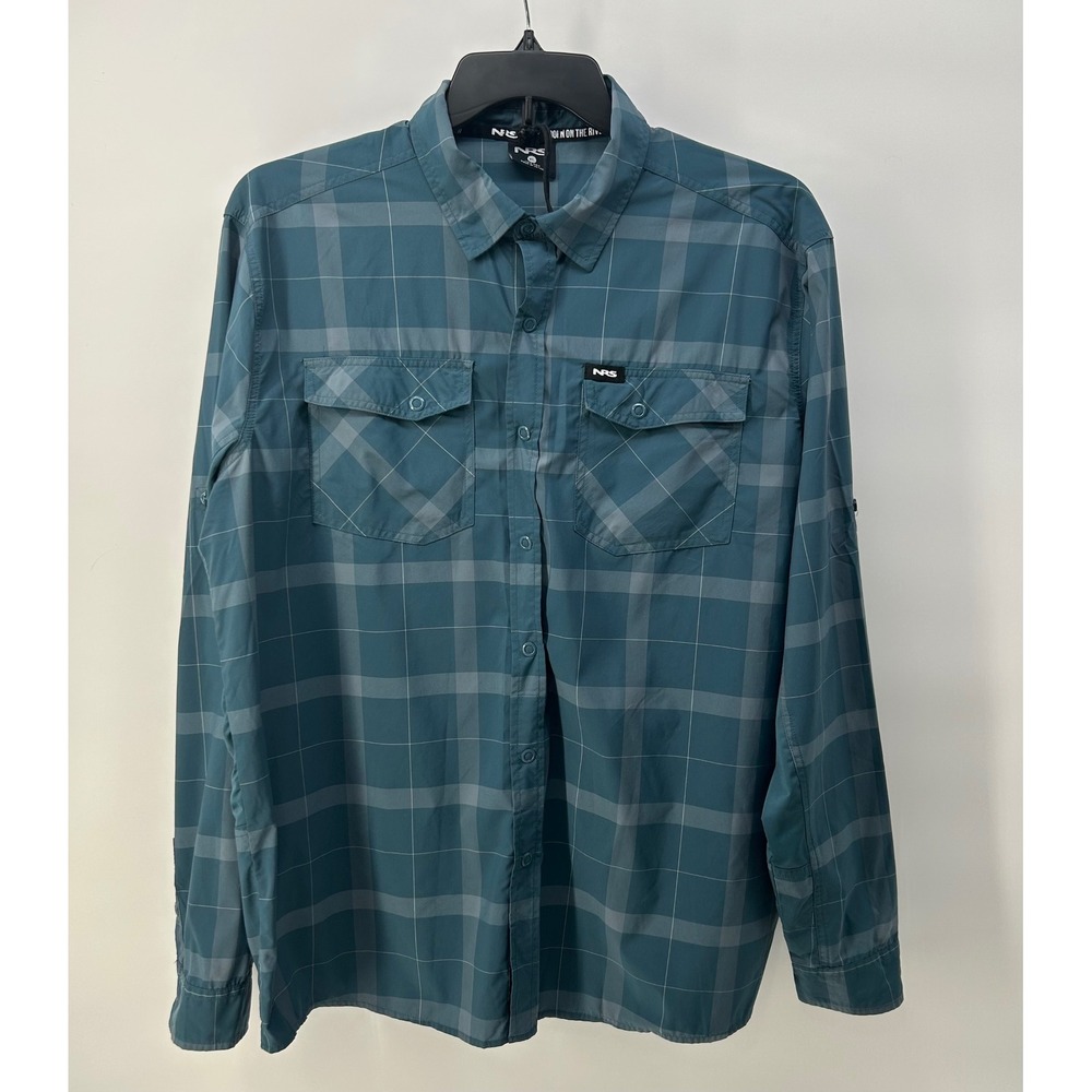 NRS Guide Wear Mens XL Blue Plaid UPF 50+ Long Sleeve Fishing Hiking Snap Shirt